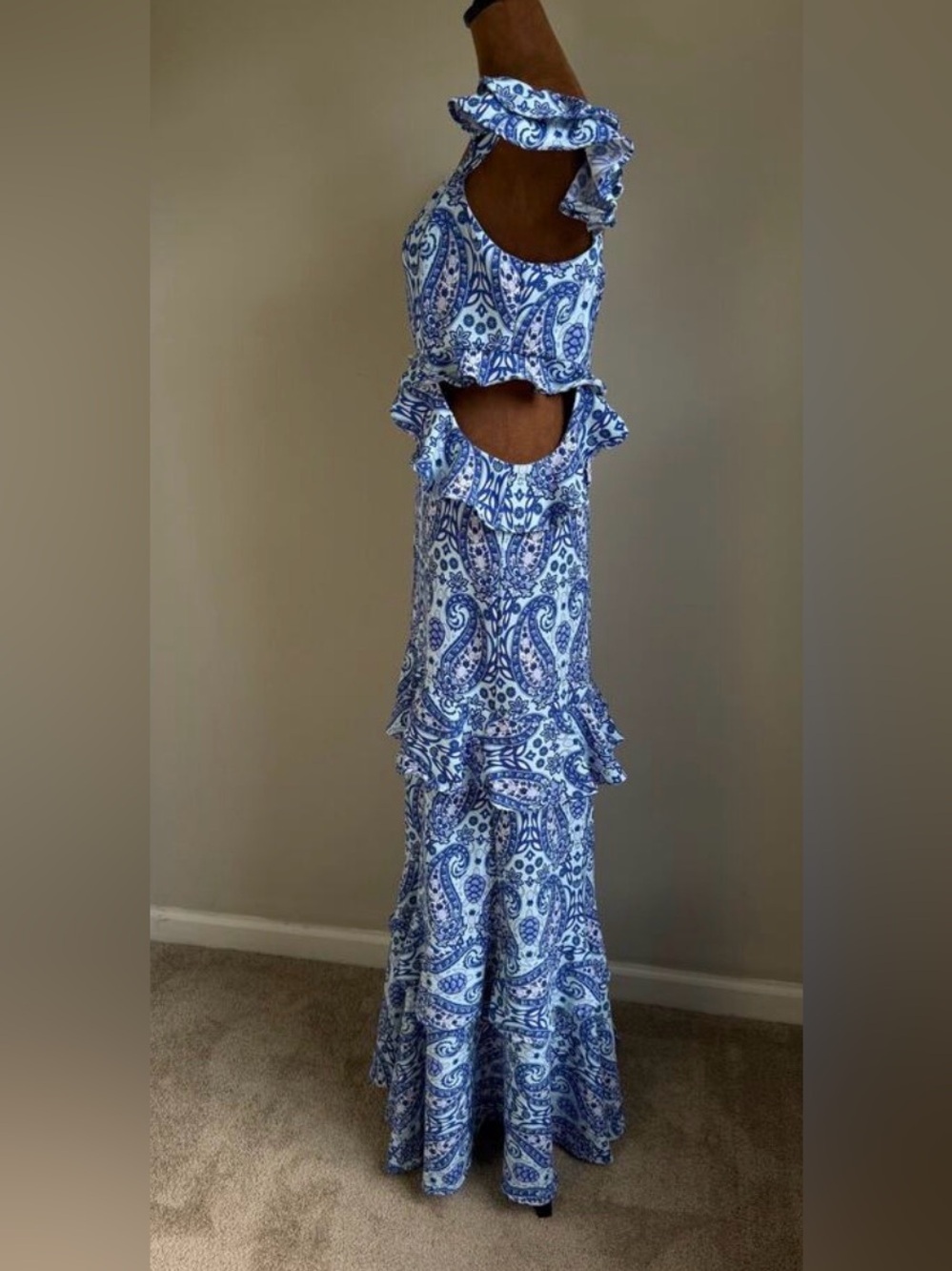 Simply Southern Blue Paisley Ruffle Maxi Dress, Size Large NWT - Picture 11 of 13